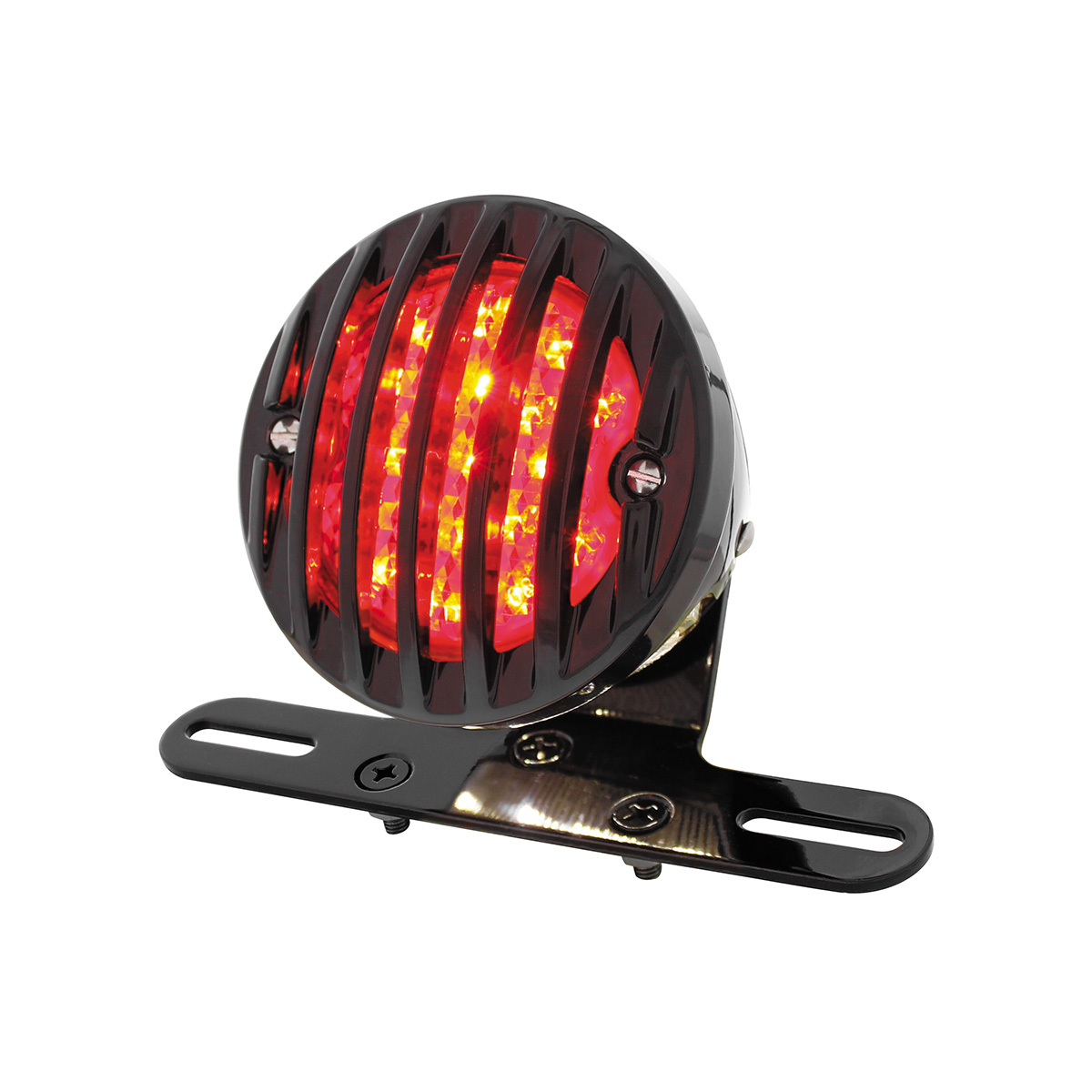 Motorcycle LED Rear Fender Tail Light With Gloss Black Grille Bezel - Red Lens - Thumbnail 3