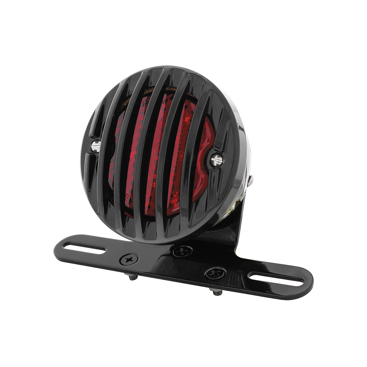 Motorcycle LED Rear Fender Tail Light With Gloss Black Grille Bezel - Red Lens - Thumbnail 4