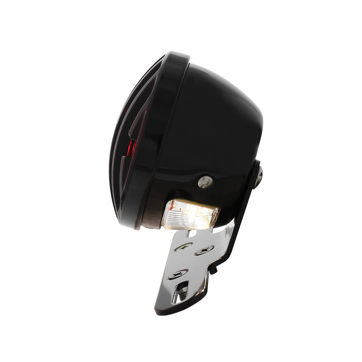 Motorcycle LED Rear Fender Tail Light With Gloss Black Grille Bezel - Red Lens - Thumbnail 5