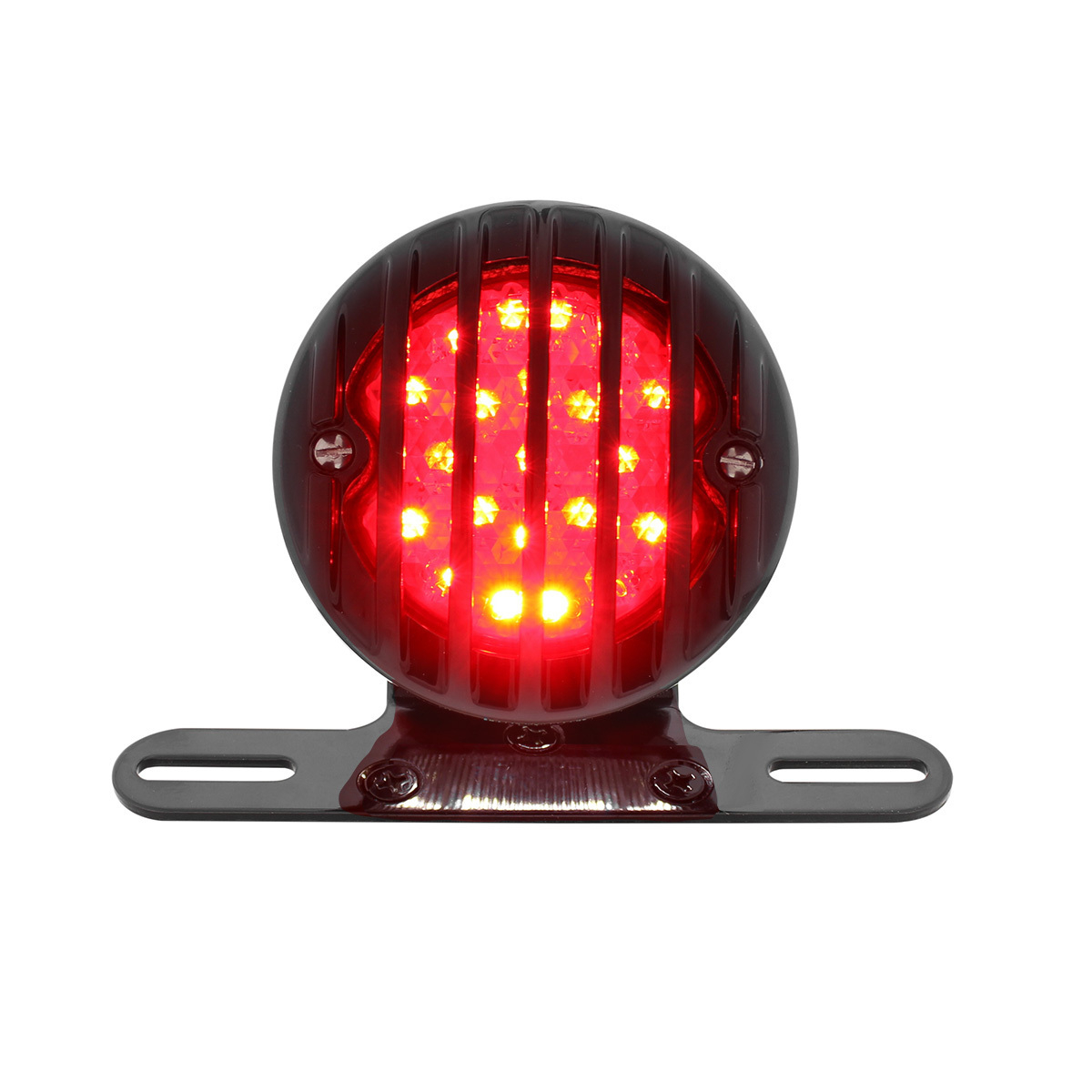 Motorcycle LED Rear Fender Tail Light With Gloss Black Grille Bezel - Red Lens - Thumbnail 8