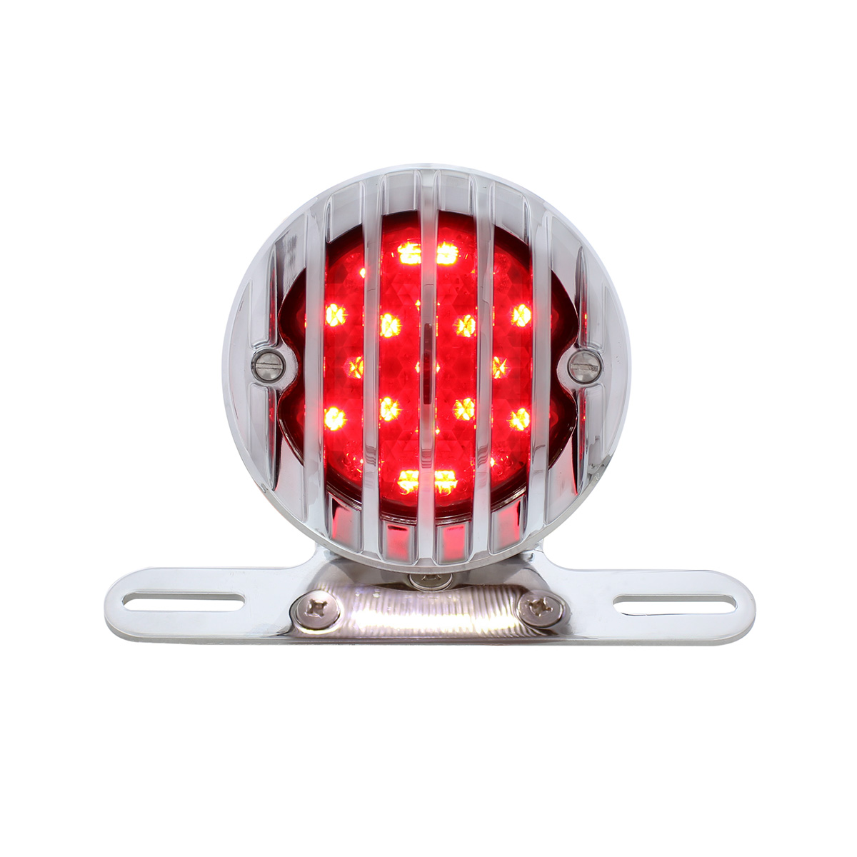 Motorcycle LED Rear Fender Tail Light With Chrome Grille Bezel - Smoke Lens - Thumbnail 3