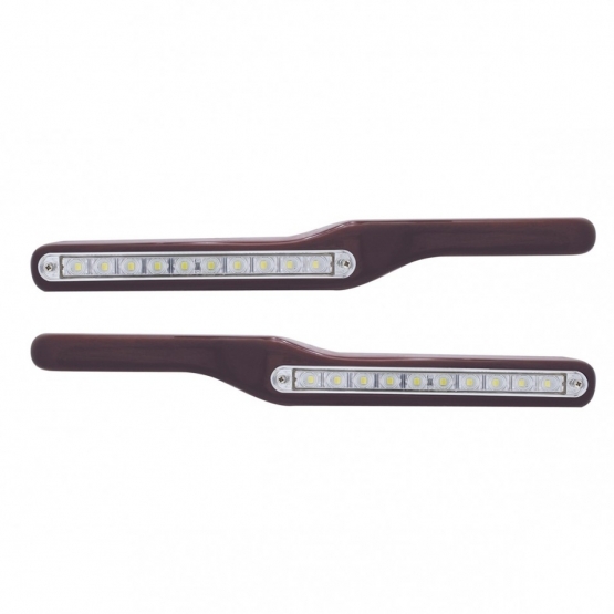 Wood Armrest With LED Light For Peterbilt- White LED/Clear Lens (Pair) - Thumbnail 2