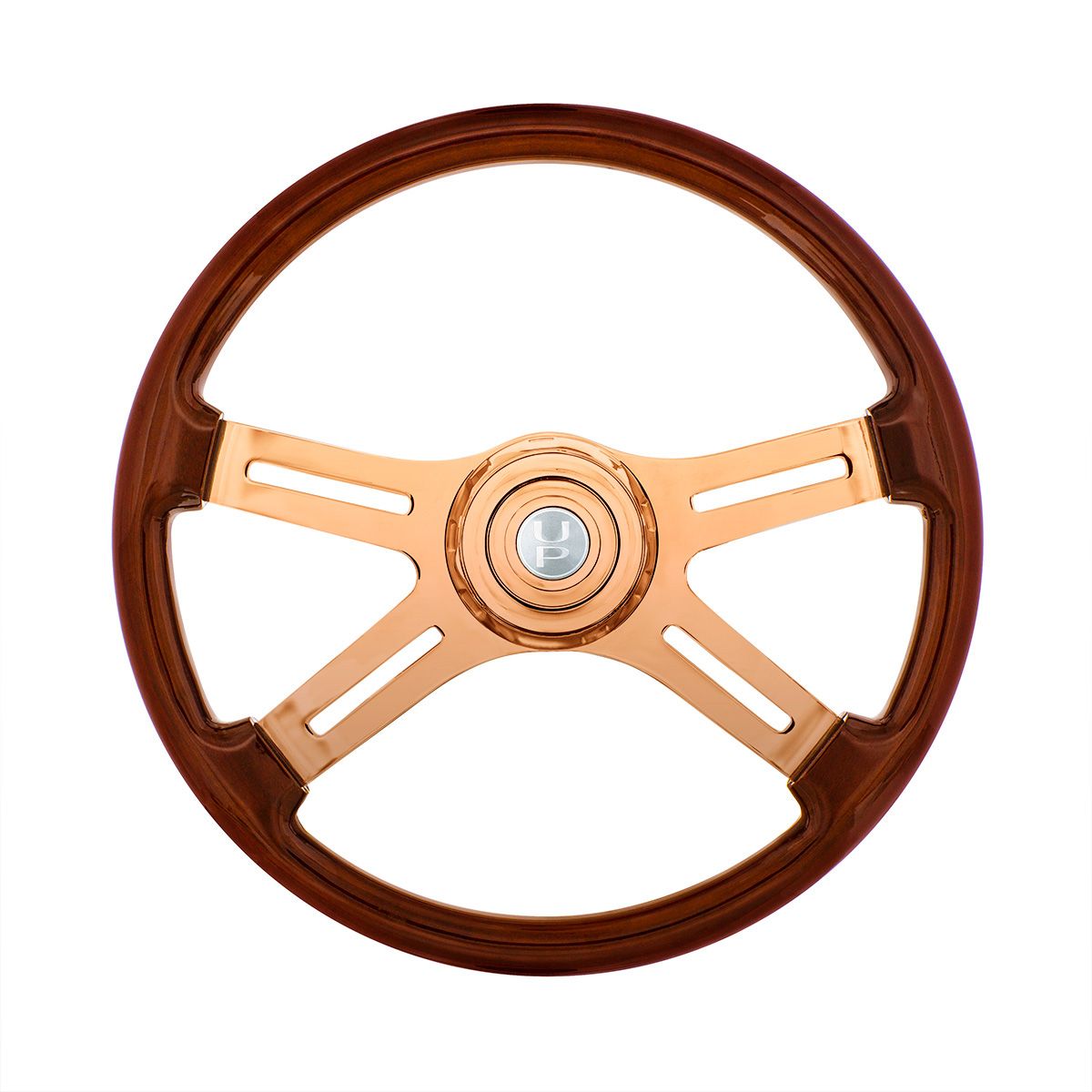 18" Rose Gold 4 Spoke Steering Wheel With Horn Button & Bezel-Wood Grain