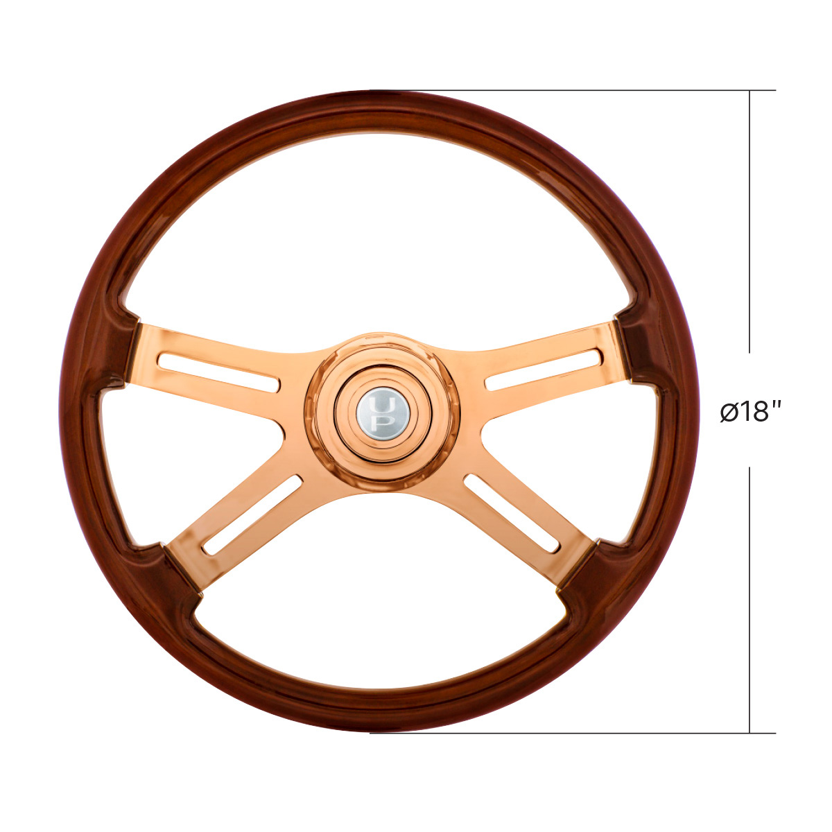 18" Rose Gold 4 Spoke Steering Wheel With Horn Button & Bezel-Wood Grain - Thumbnail 4