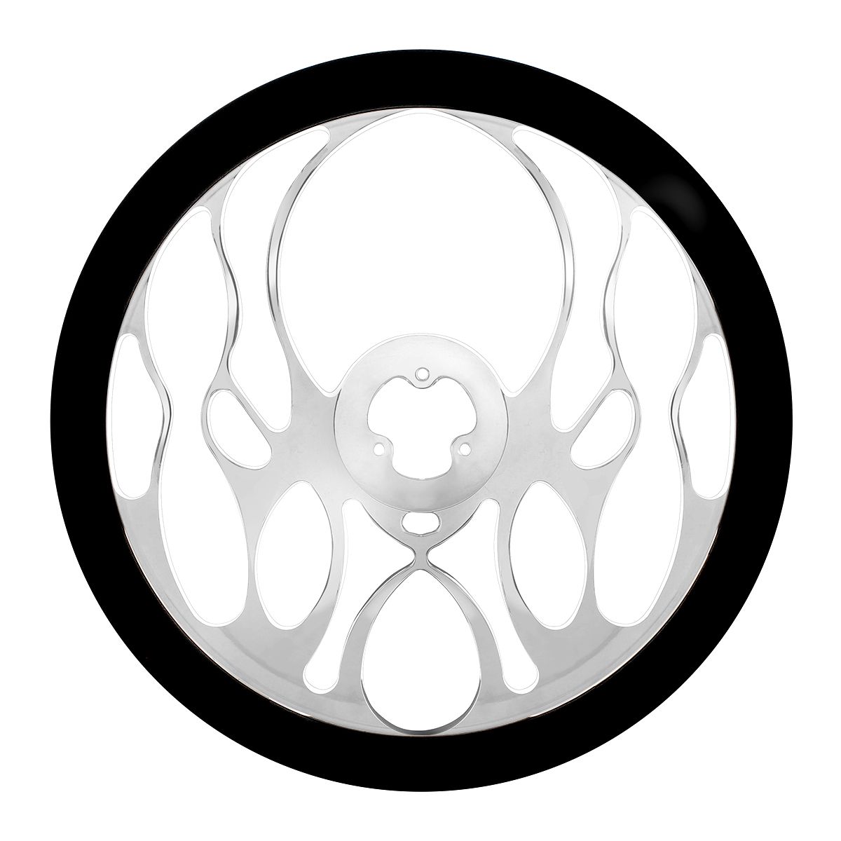 18" Chrome Aluminum "Blaze" Style Steering Wheel With Black Leather Rim