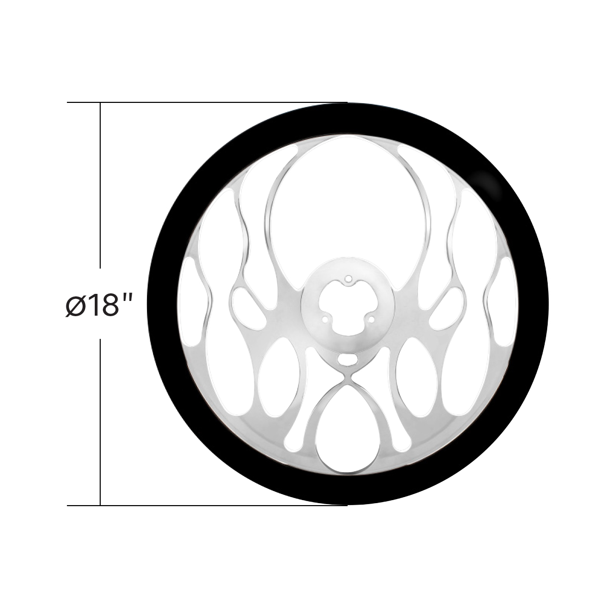 18" Chrome Aluminum "Blaze" Style Steering Wheel With Black Leather Rim - Thumbnail 4