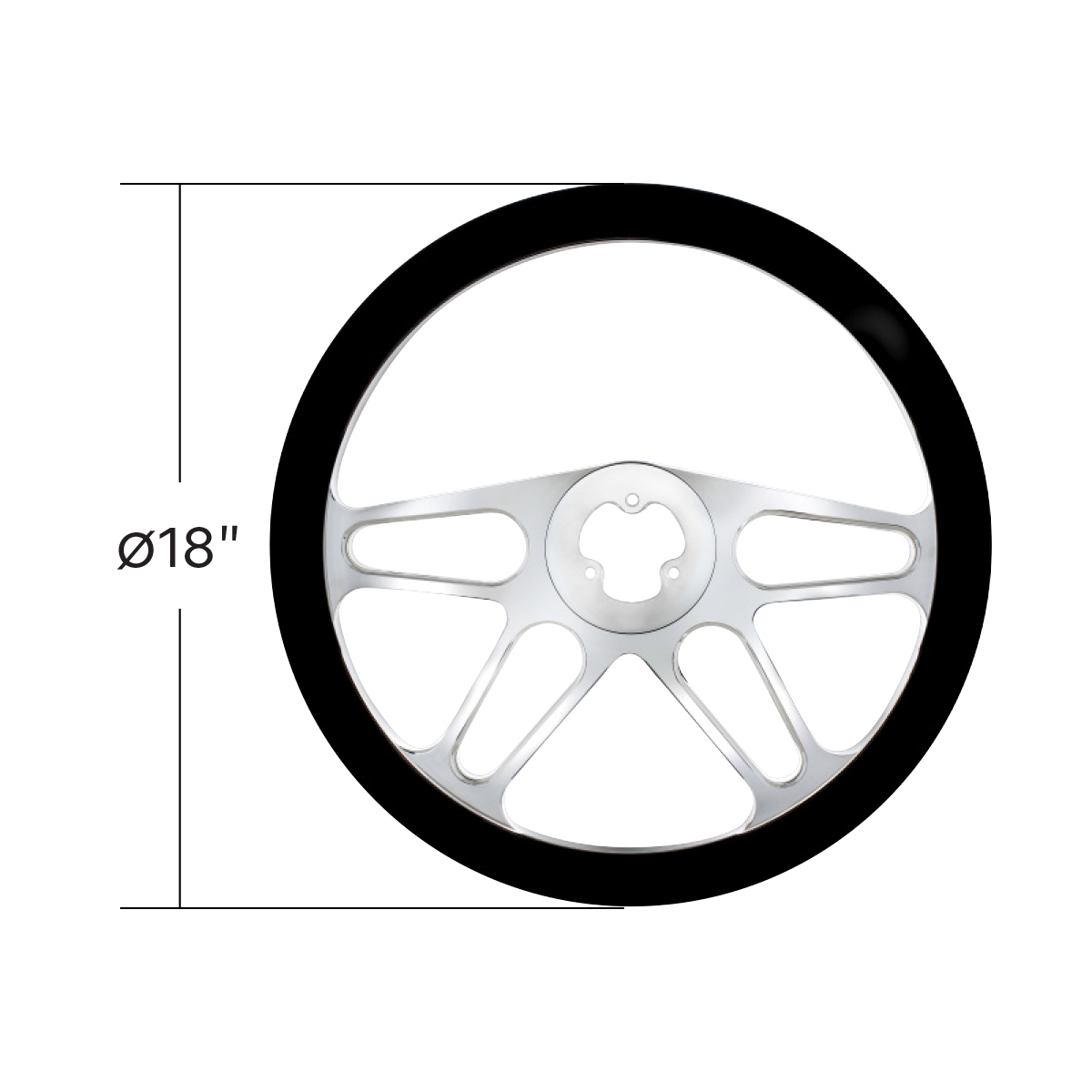 18" Chrome Aluminum "4-Spoke" Style Steering Wheel With Black Leather Rim - Thumbnail 4