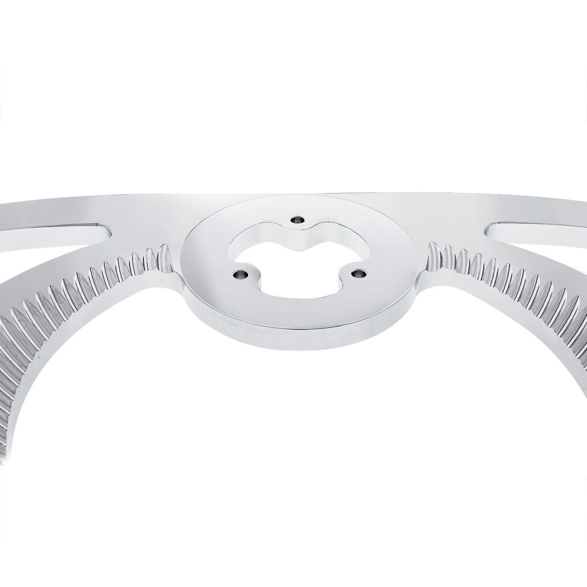 18" Chrome Aluminum "Scorpion" Style Steering Wheel With Black Leather Rim - Thumbnail 2