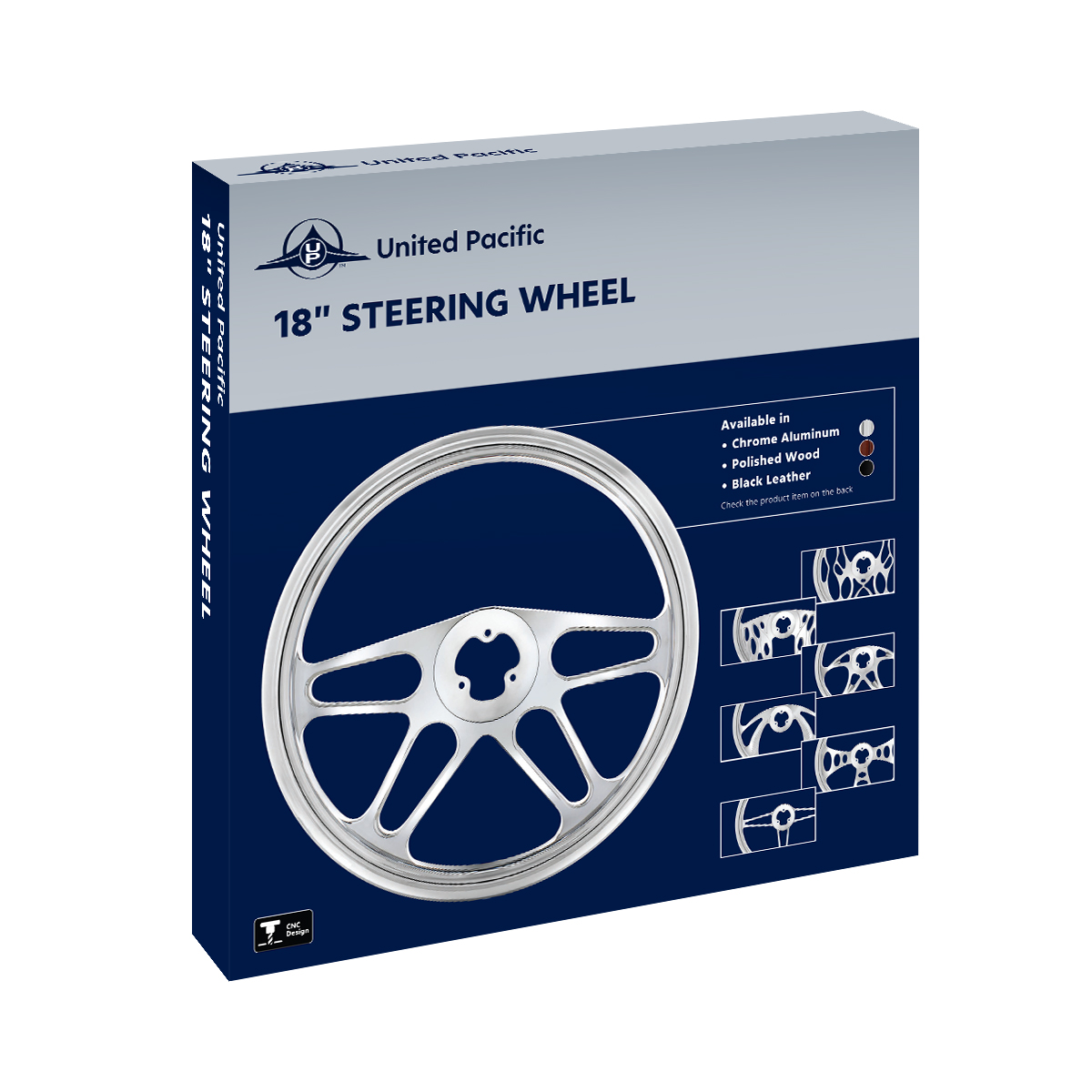 18" Chrome Aluminum "Scorpion" Style Steering Wheel With Black Leather Rim - Thumbnail 4