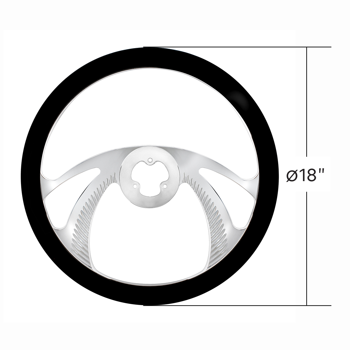 18" Chrome Aluminum "Scorpion" Style Steering Wheel With Black Leather Rim - Thumbnail 5