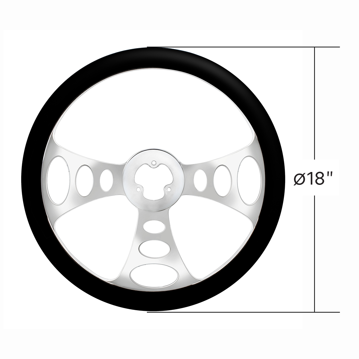 18" Chrome Aluminum "Chopper" Style Steering Wheel With Black Leather Rim - Thumbnail 5