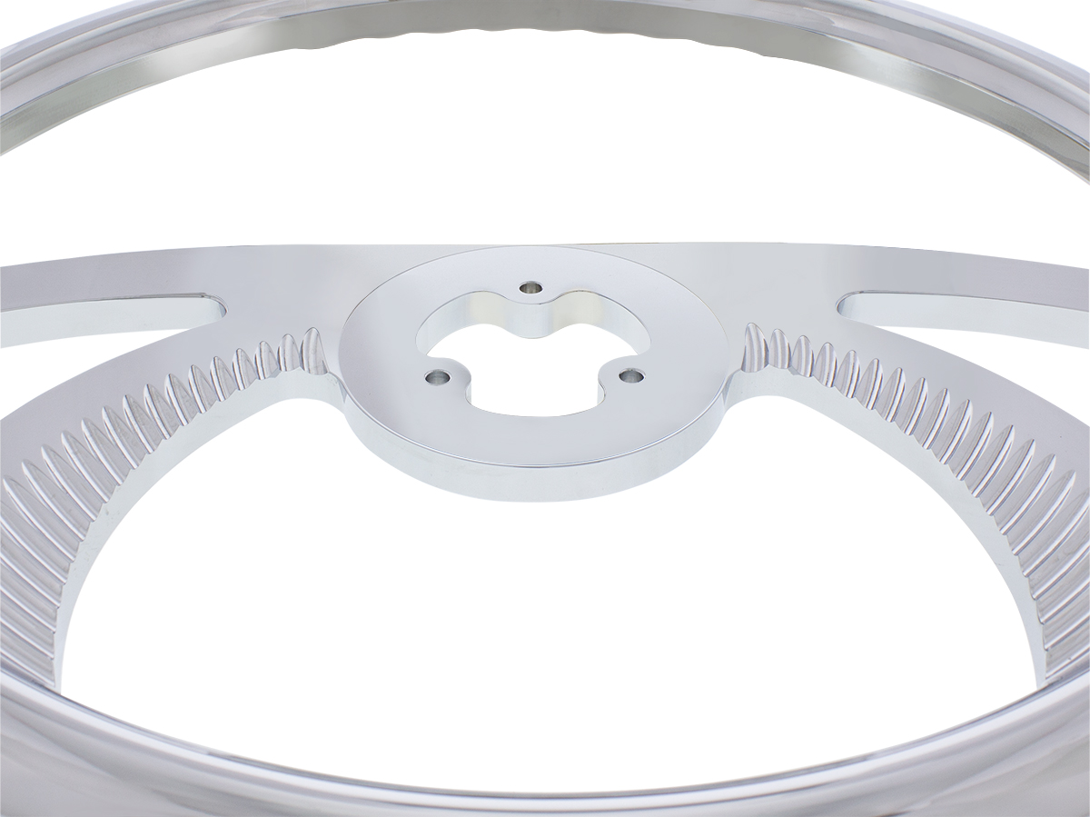 18" Chrome Aluminum "Scorpion" Style Steering Wheel With Wood Rim - Thumbnail 2