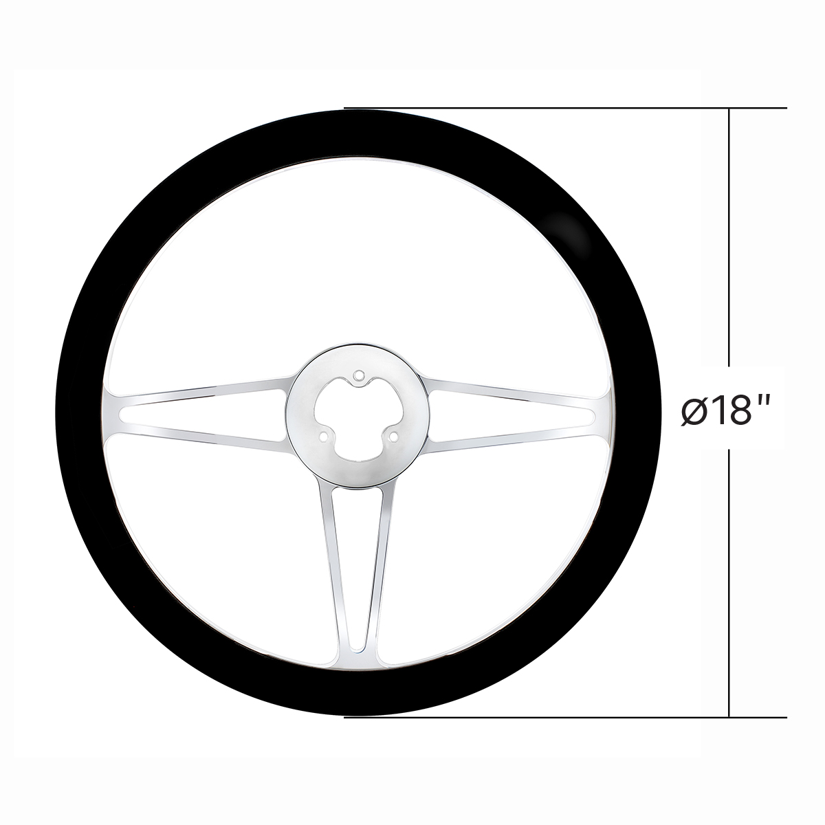 18" Chrome Aluminum "3-Spoke" Style Steering Wheel With Black Leather Rim - Thumbnail 5