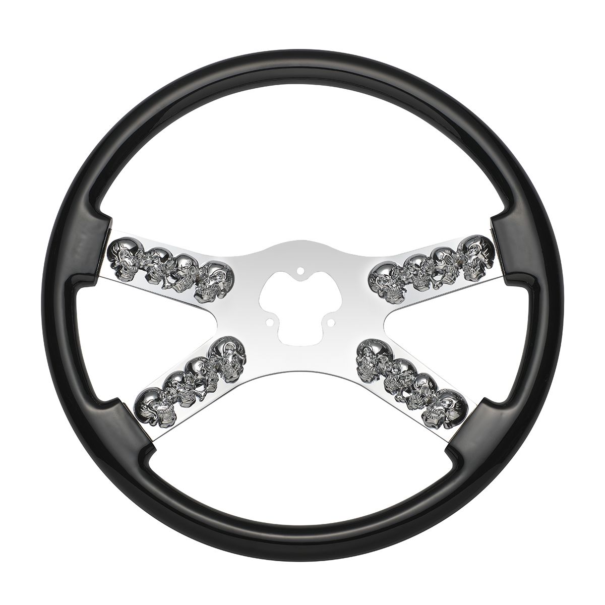 18" Chrome Steering Wheel With Skull Accent - Black