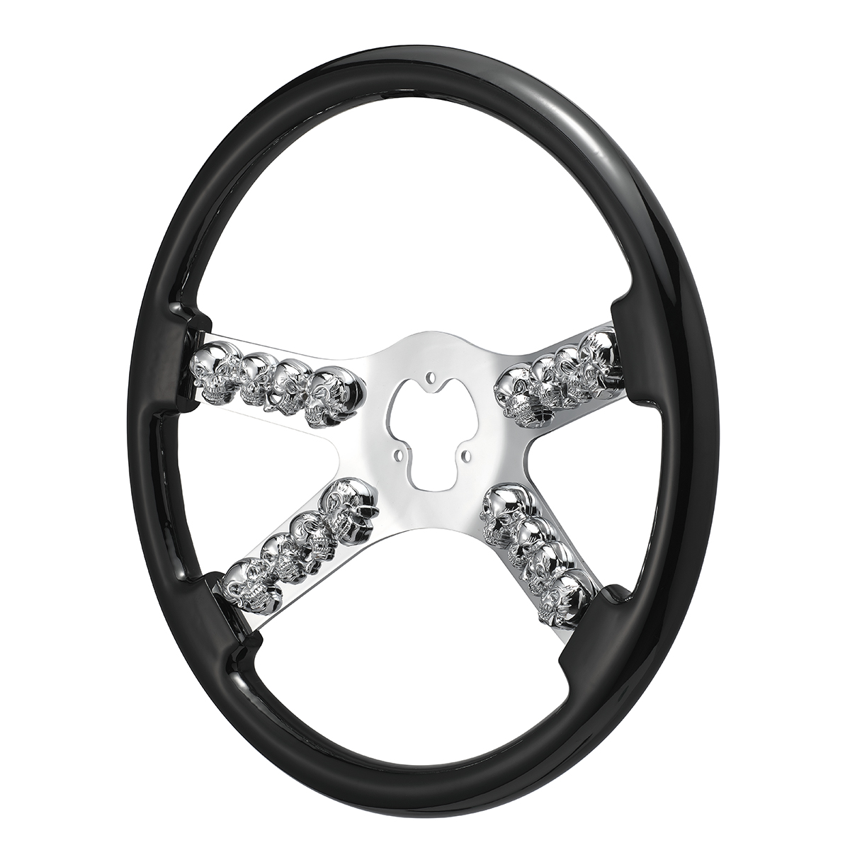 18" Chrome Steering Wheel With Skull Accent - Black - Thumbnail 3