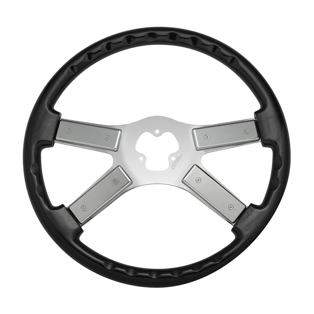 18" Chrome Steering Wheel With Skull Accent - Black - Thumbnail 4