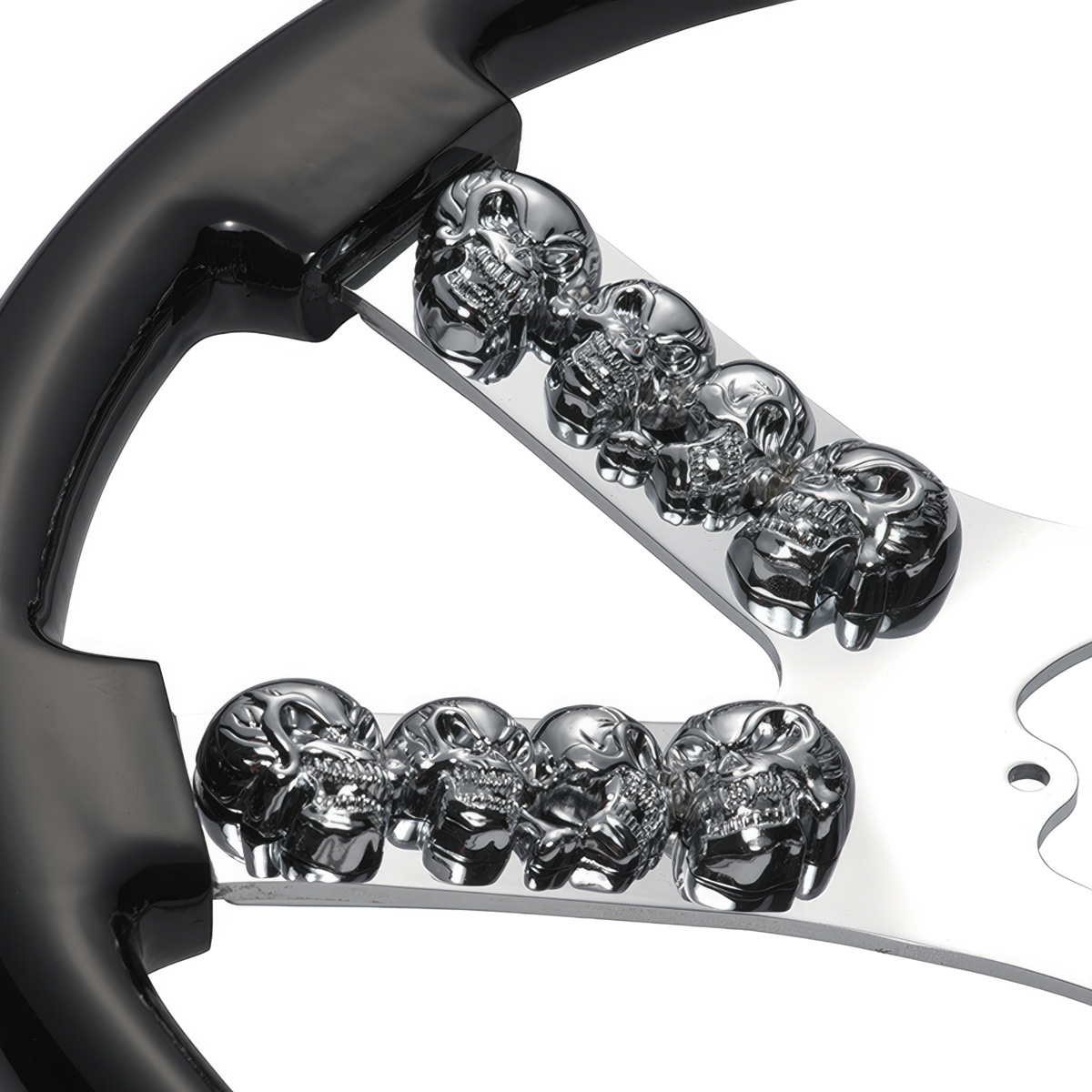 18" Chrome Steering Wheel With Skull Accent - Black - Thumbnail 5