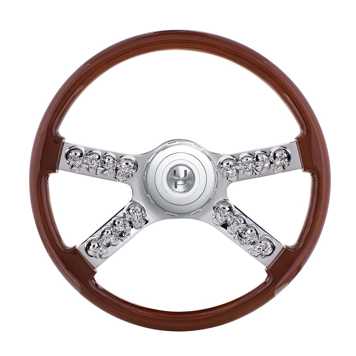 18" Skull Steering Wheel With Hub & Horn Button Kit For Peterbilt (2003+)  & Kenworth (2003+)