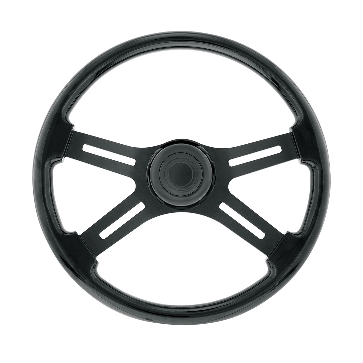 18" Matte Black 4 Spoke Steering Wheel With Horn Bezel & Button-Gloss Black