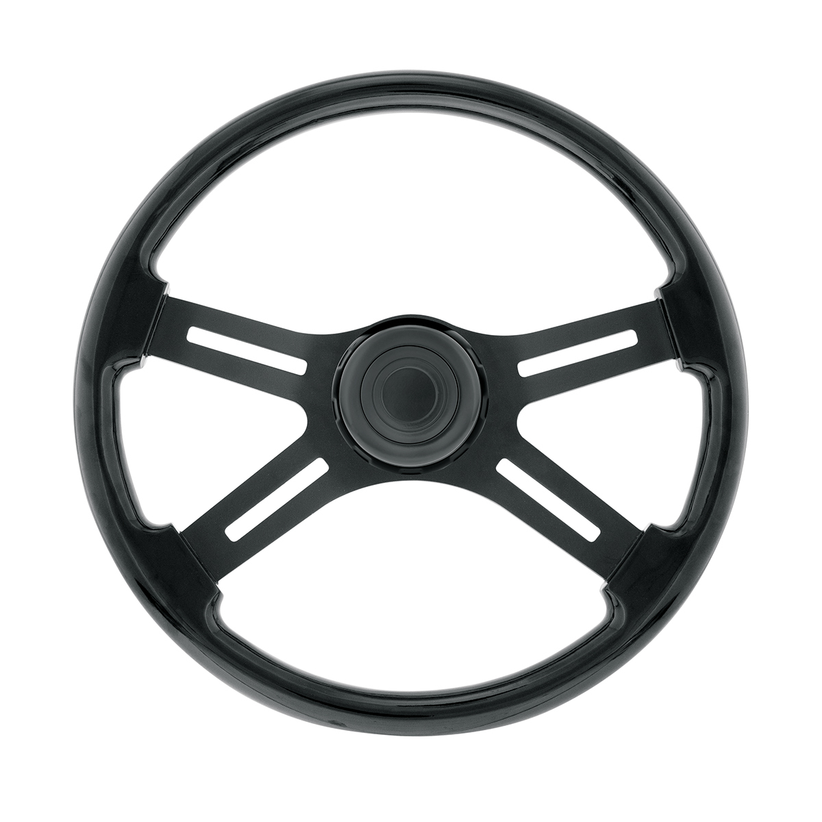 18" Matte Black 4 Spoke Steering Wheel With Horn Bezel & Button-Gloss Black - Thumbnail 9