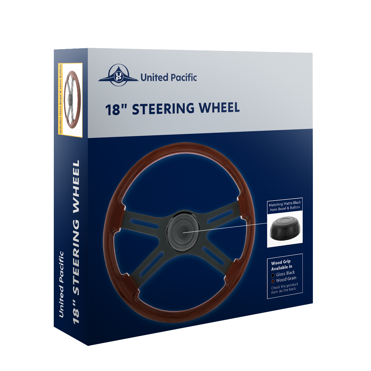 18" Matte Black 4 Spoke Steering Wheel With Horn Bezel & Button-Wood Grain - Thumbnail 4