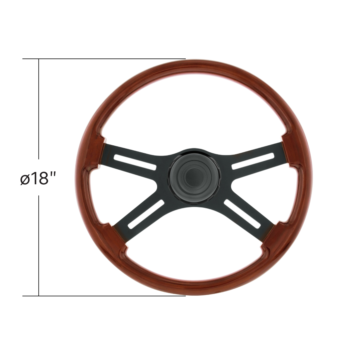 18" Matte Black 4 Spoke Steering Wheel With Horn Bezel & Button-Wood Grain - Thumbnail 5