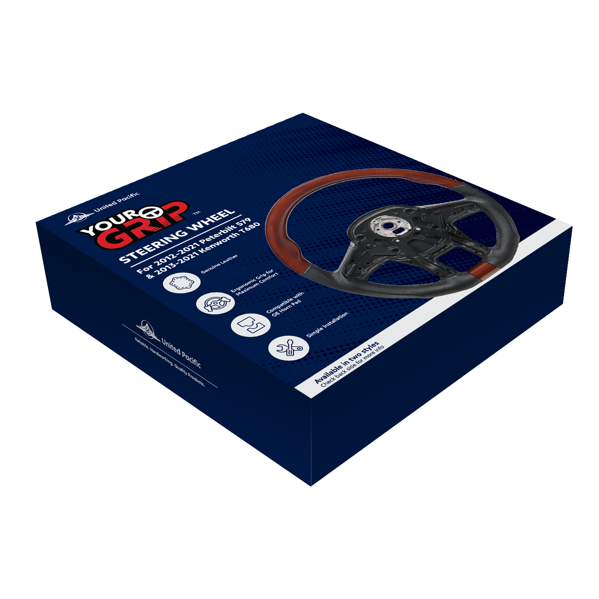 18" YourGrip Wood Steering Wheel For 2012-2021 Peterbilt 579 & 2013-2021 Kenworth T680 - Thumbnail 7