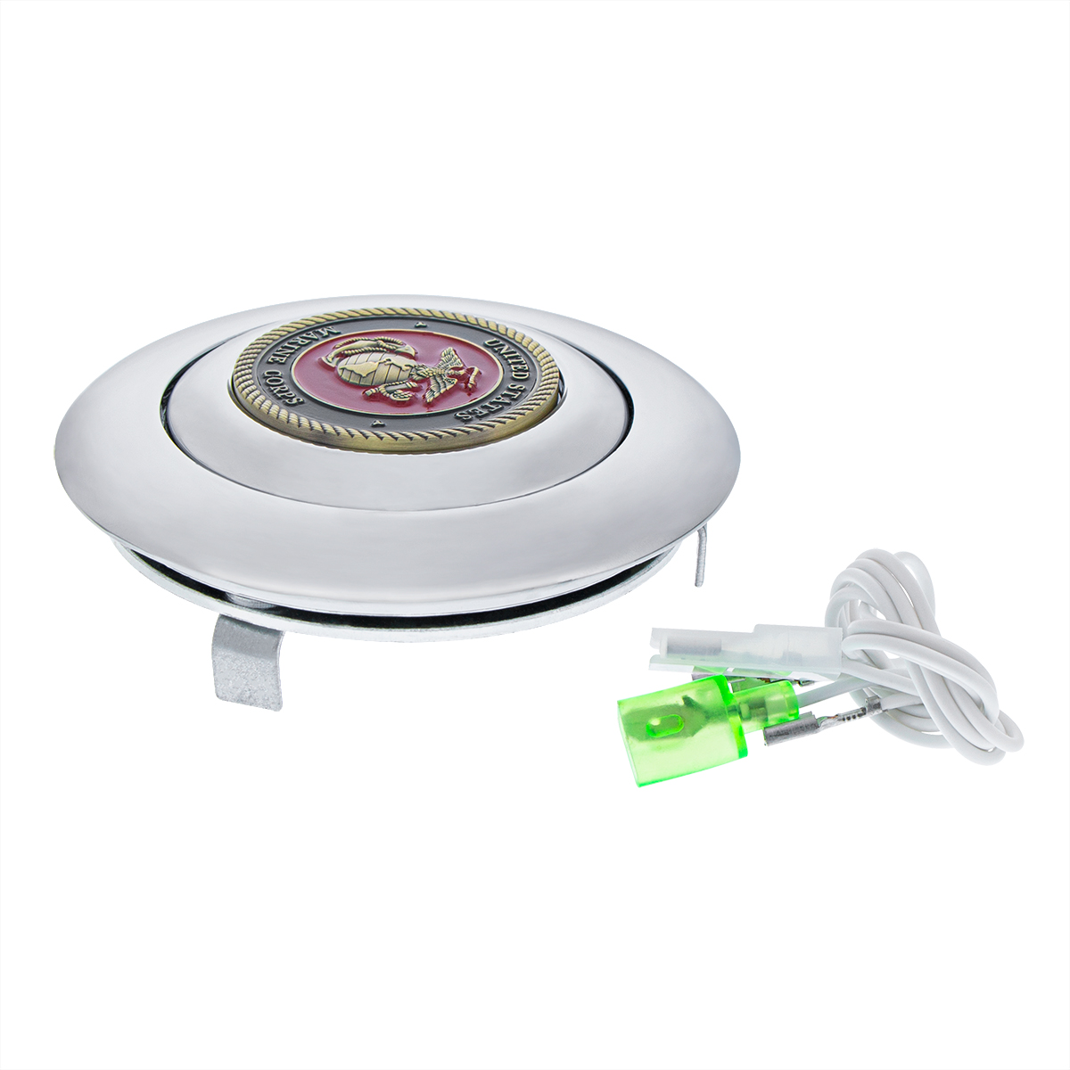 Chrome Aluminum Steering Wheel Horn Button With Metal Medallion, US Marine Corps - Thumbnail 2