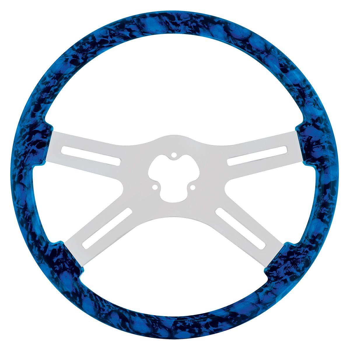 18" Skull Steering Wheel Only With Hydro-Dip Finish Wood - Blue