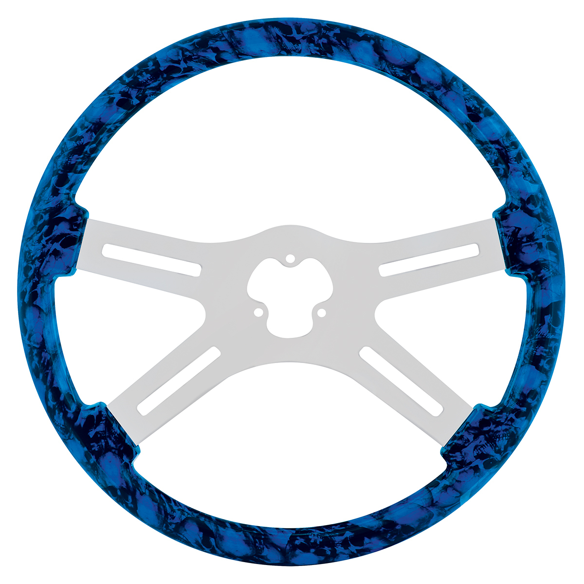 18" Skull Steering Wheel Only With Hydro-Dip Finish Wood - Blue - Thumbnail 4