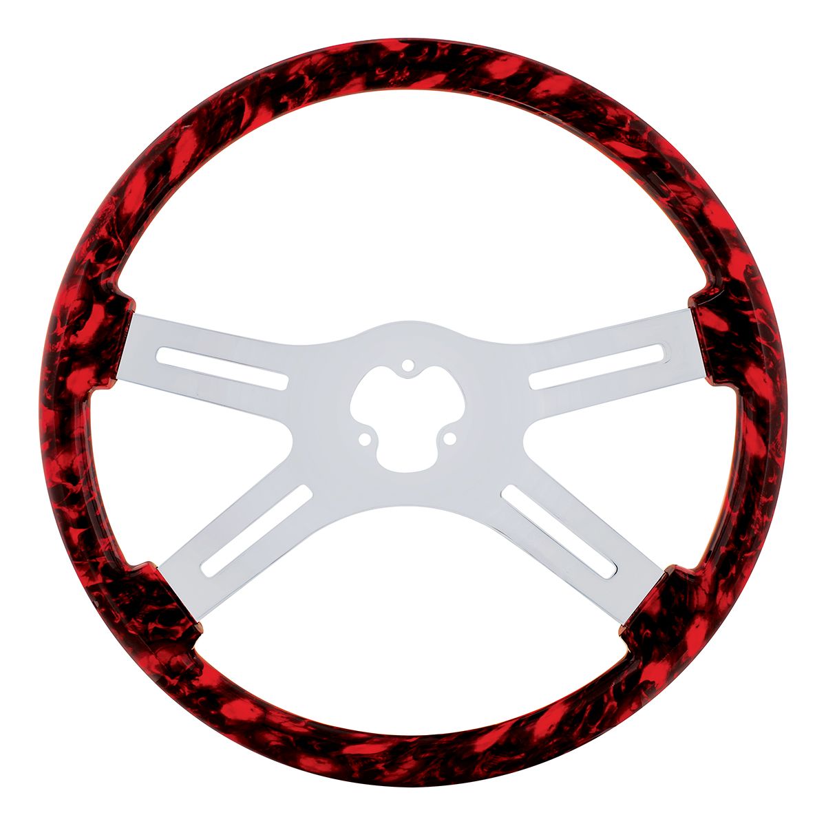 18" Skull Steering Wheel Only With Hydro-Dip Finish Wood - Red