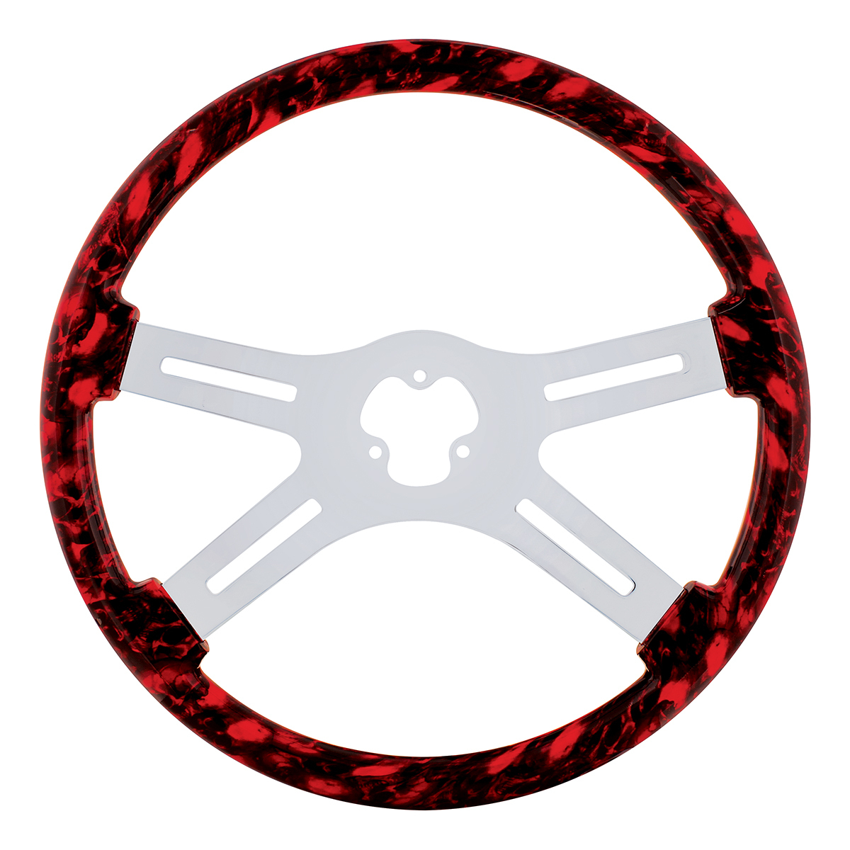 18" Skull Steering Wheel Only With Hydro-Dip Finish Wood - Red - Thumbnail 4