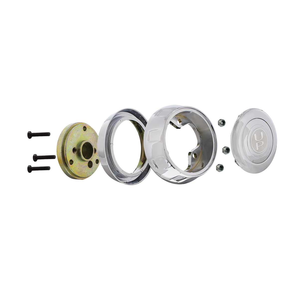 Chrome Steering Wheel Hub & Horn Button Kit For Kenworth (1995-1997) & Peterbilt (1993-1998) - Thumbnail 2