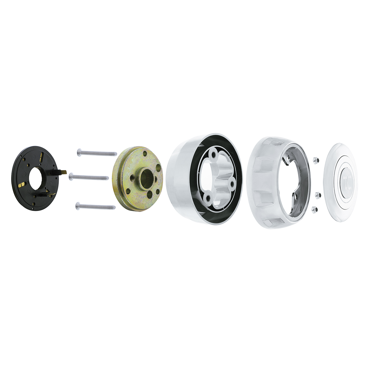 Chrome Steering Wheel Hub & Horn Button Kit For 2014-2025 Kenworth T680 & Peterbilt 579 - Thumbnail 2