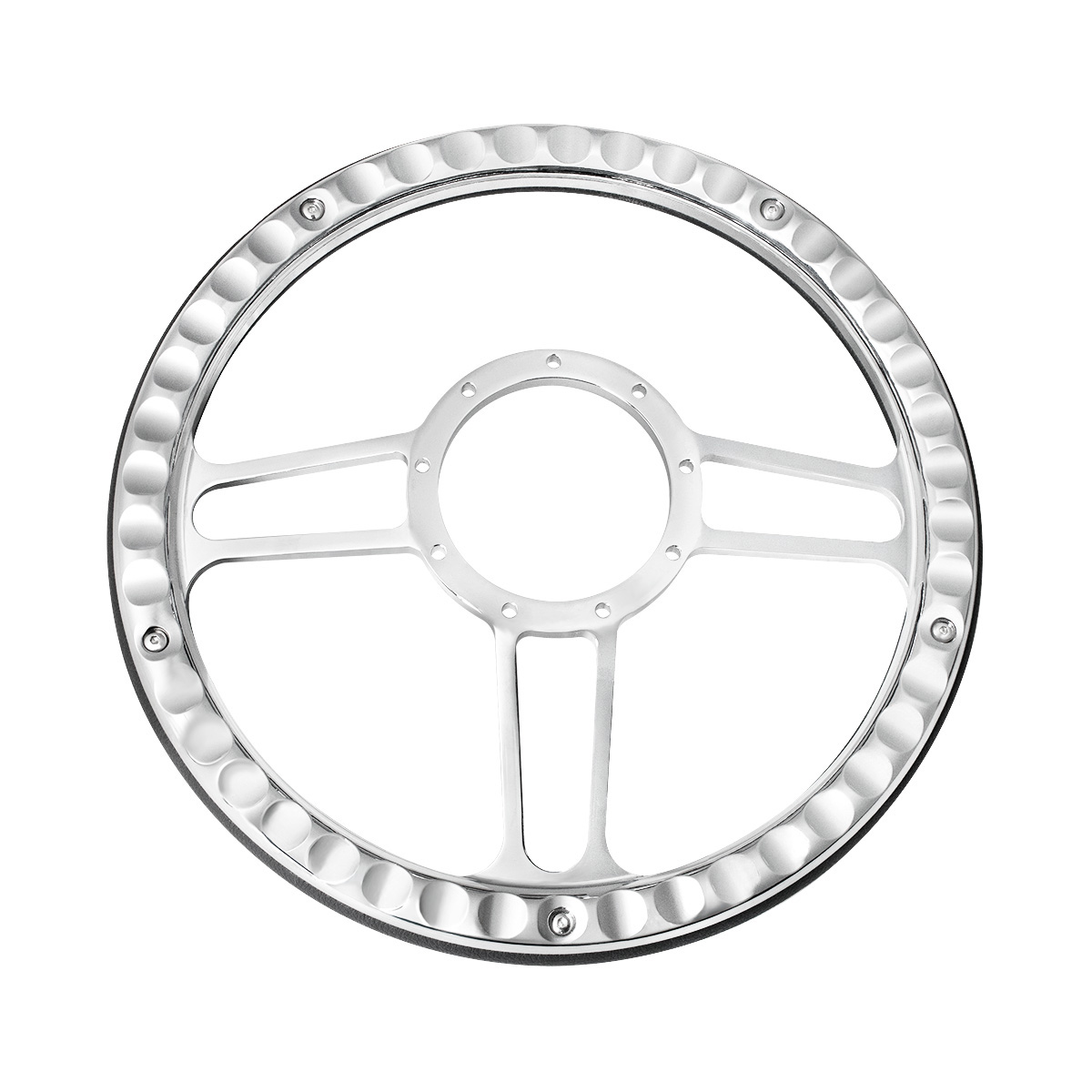 14" Chrome Aluminum 3-Spoke Style 9-Screw Mount "Competition Series" Steering Wheel - Thumbnail 3