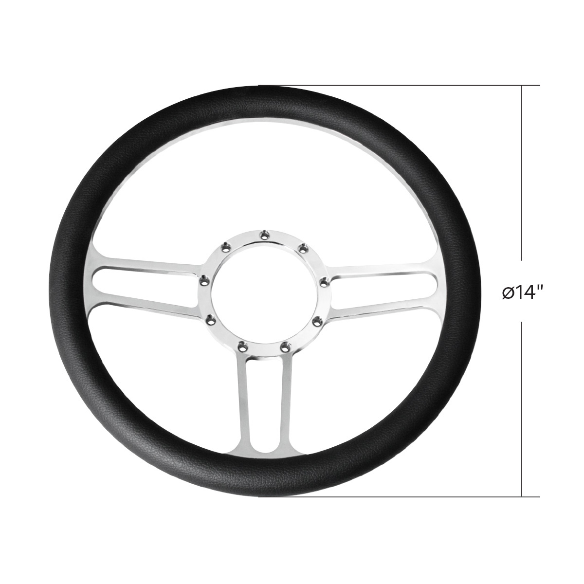 14" Chrome Aluminum 3-Spoke Style 9-Screw Mount "Competition Series" Steering Wheel - Thumbnail 5
