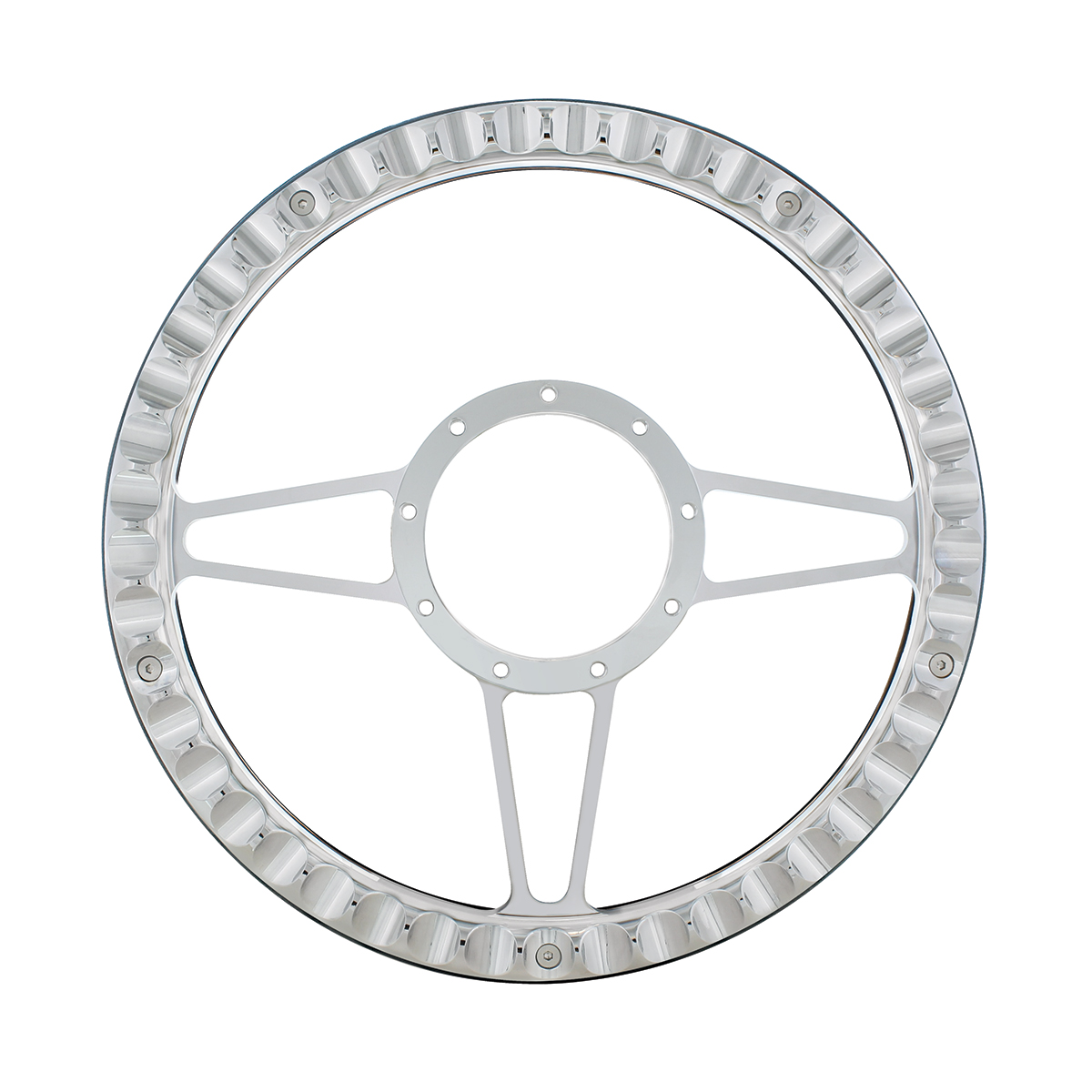 14" Chrome Aluminum 3-Spoke Style 9-Screw Mount Steering Wheel - Thumbnail 2