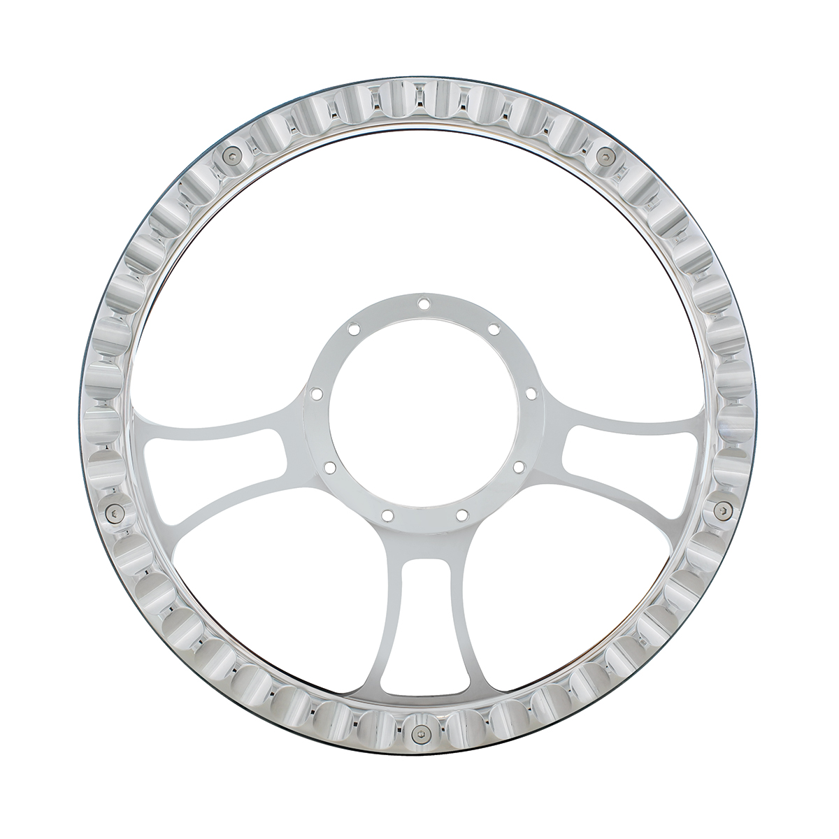 14" Chrome Aluminum Blade Style Steering Wheel With Black Engineered Leather Grip - Thumbnail 2