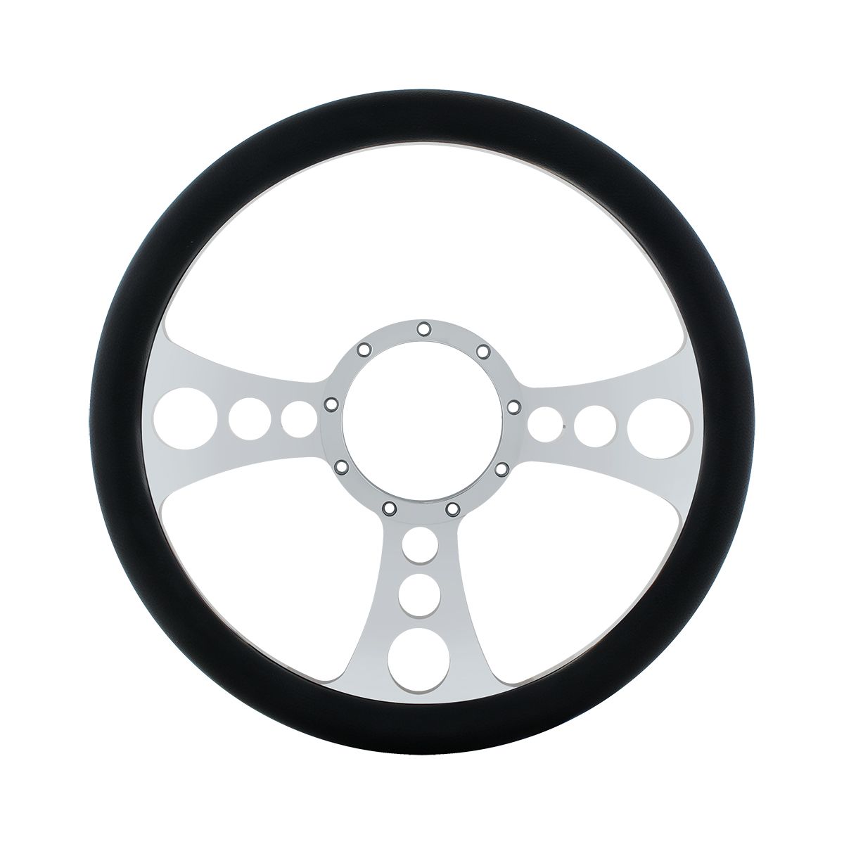 14" Chrome Aluminum Chopper Style Steering Wheel With Black Engineered Leather Grip