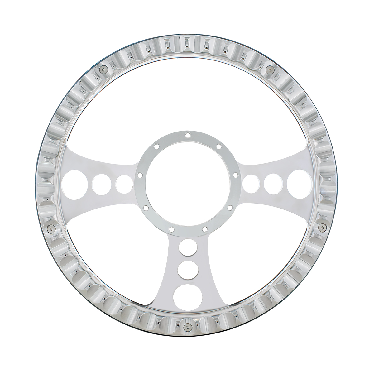 14" Chrome Aluminum Chopper Style Steering Wheel With Black Engineered Leather Grip - Thumbnail 2