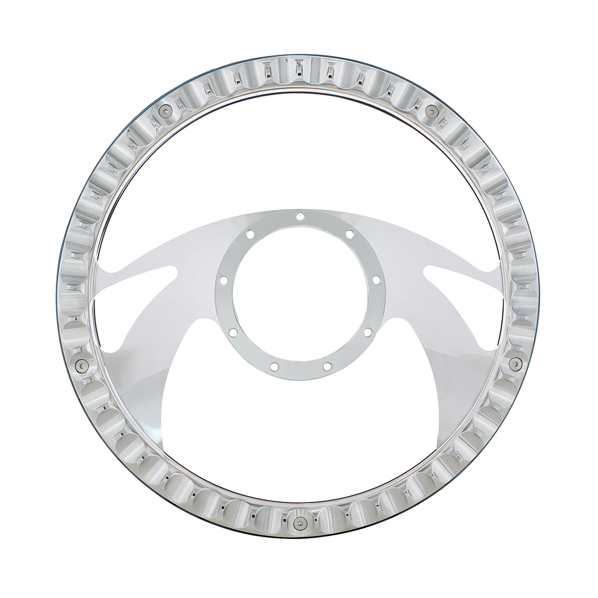 14" Chrome Aluminum Scorpion Style Steering Wheel With Black Engineered Leather Grip - Thumbnail 2