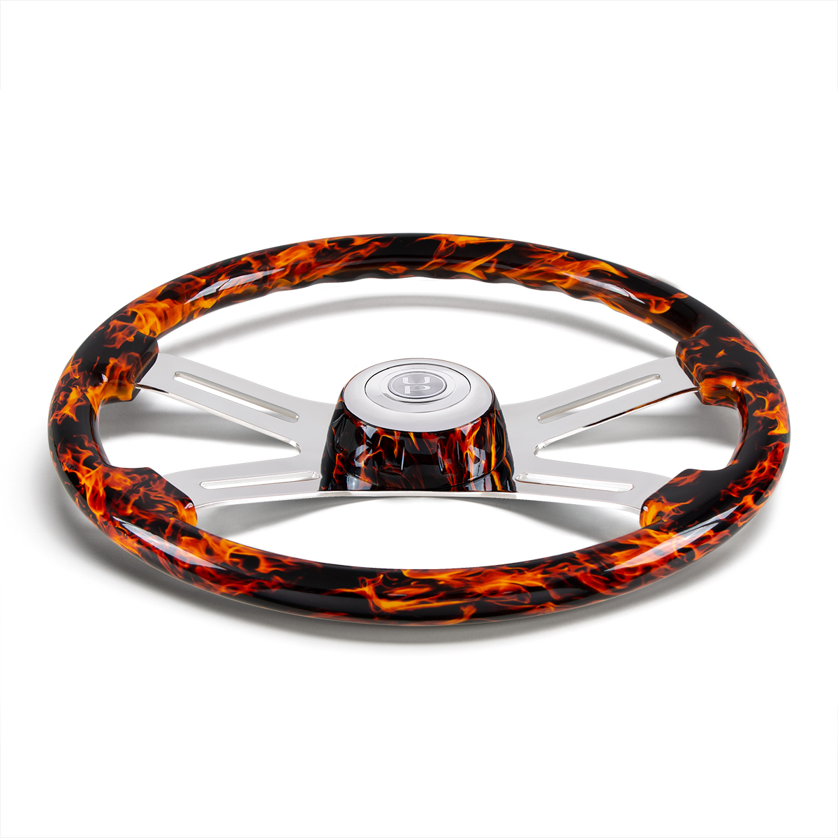 18" Flame Steering Wheel With Matching Flame Bezel - Thumbnail 2