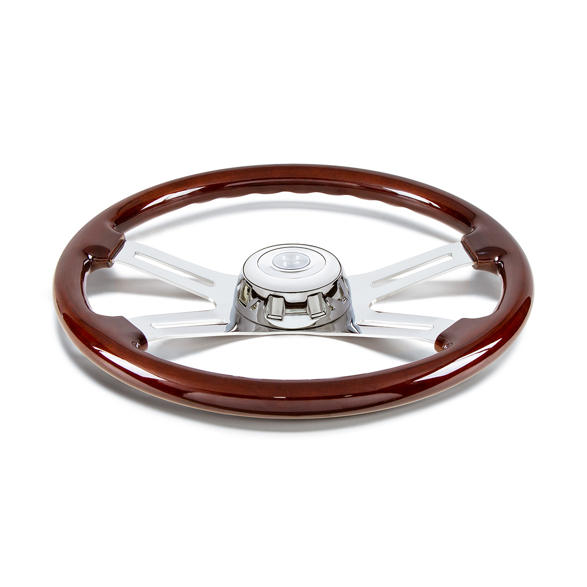 18" 4 Spoke Steering Wheel With Chrome Horn Bezel And Horn Button - Thumbnail 2