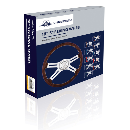 18" 4 Spoke Steering Wheel With Chrome Horn Bezel And Horn Button - Thumbnail 6