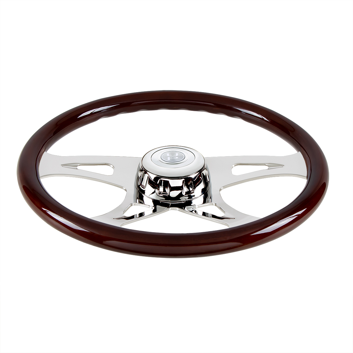 18" Boss Steering Wheel With Chrome Horn Bezel And Horn Button - Woodgrain - Thumbnail 2