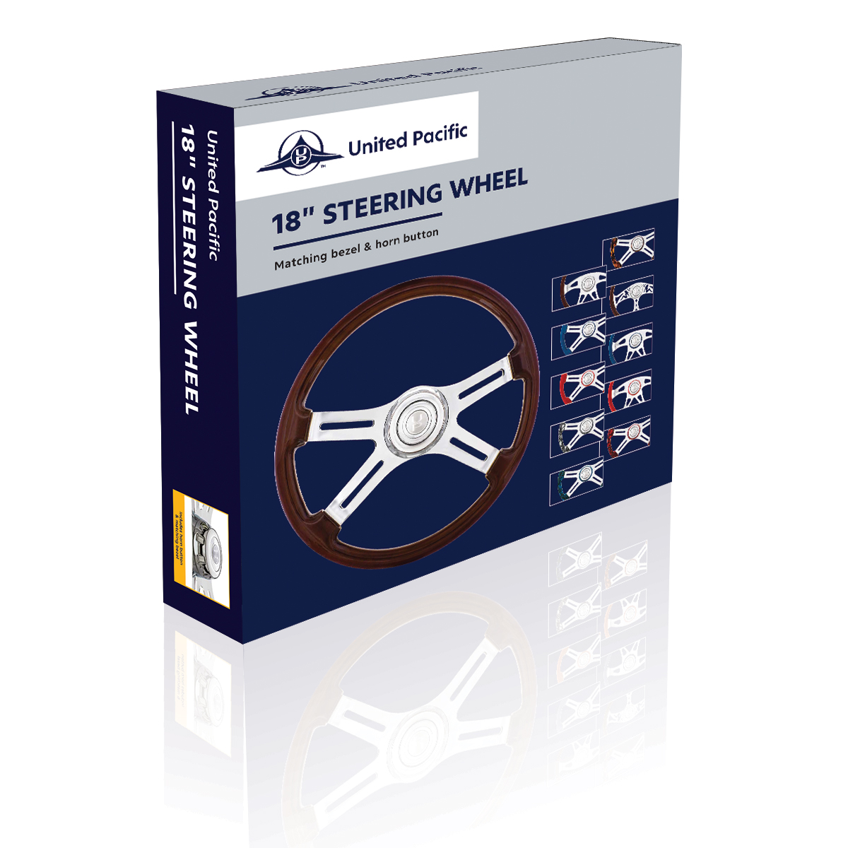 18" Boss Steering Wheel With Chrome Horn Bezel And Horn Button - Woodgrain - Thumbnail 3