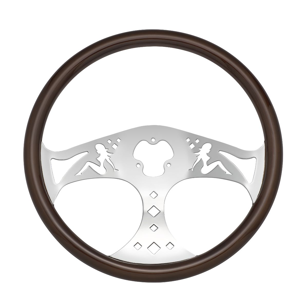 18" Lady Steering Wheel With Chrome Horn Bezel And Horn Button - Woodgrain