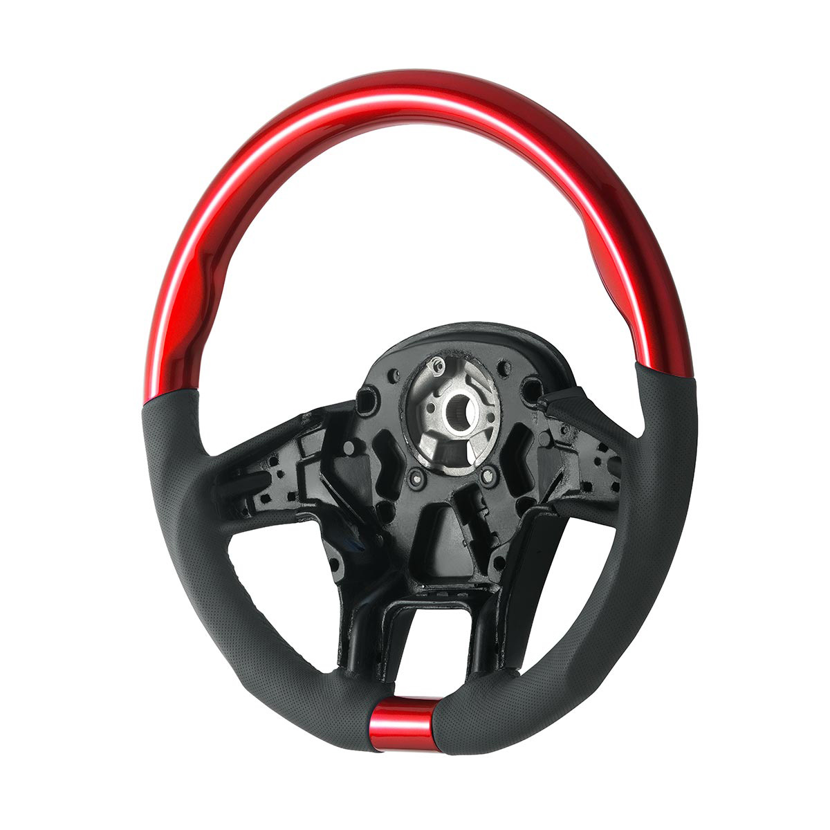 18" YourGrip Leather & Wood Candy Color Steering Wheel For 2012-2021 PB 579&2013-2021 KW T680-Candy Red - Thumbnail 2