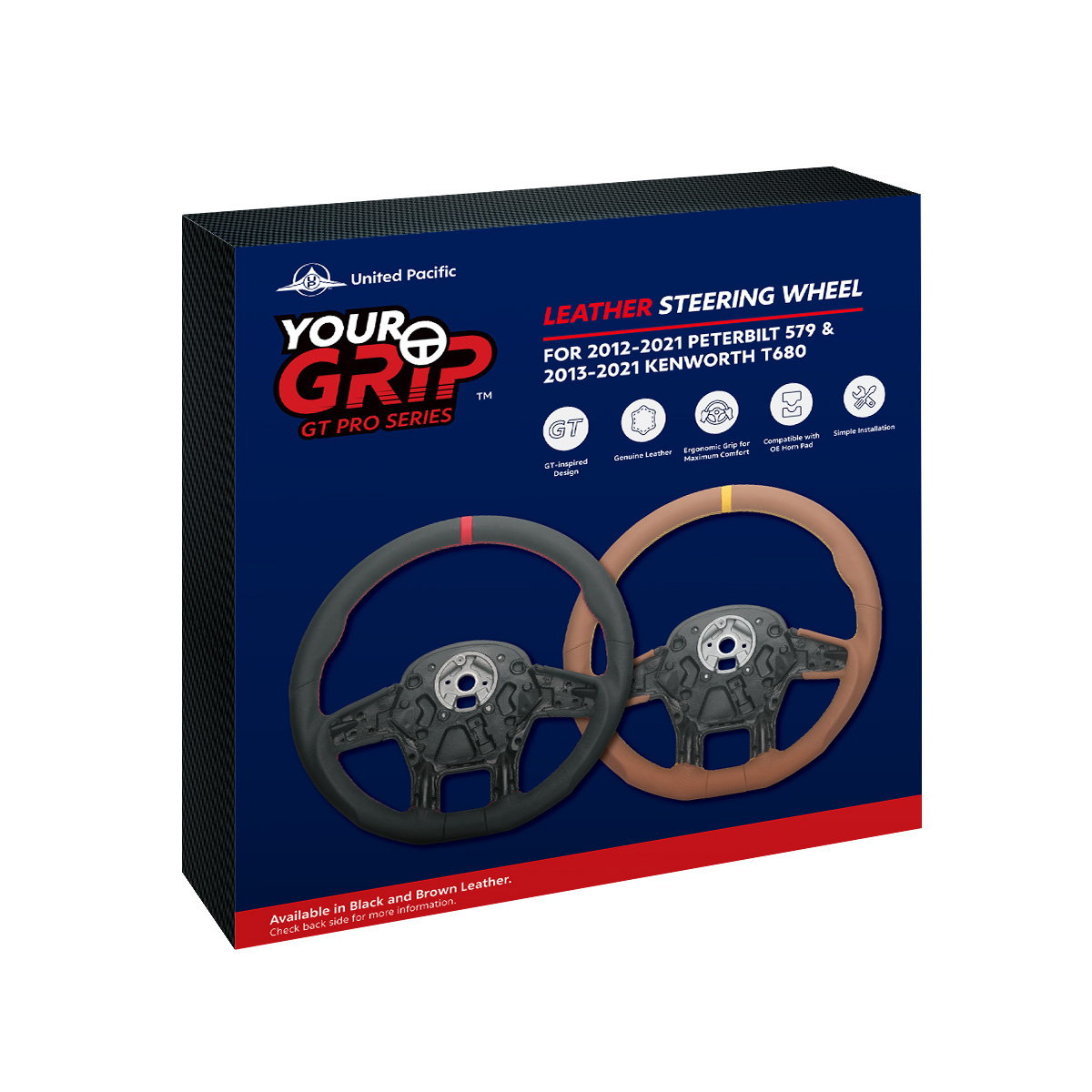 18" YourGrip GT PRO Leather Steering Wheel For 2012-2021 Peterbilt 579 & 2013-2021 Kenworth T680-Black - Thumbnail 9