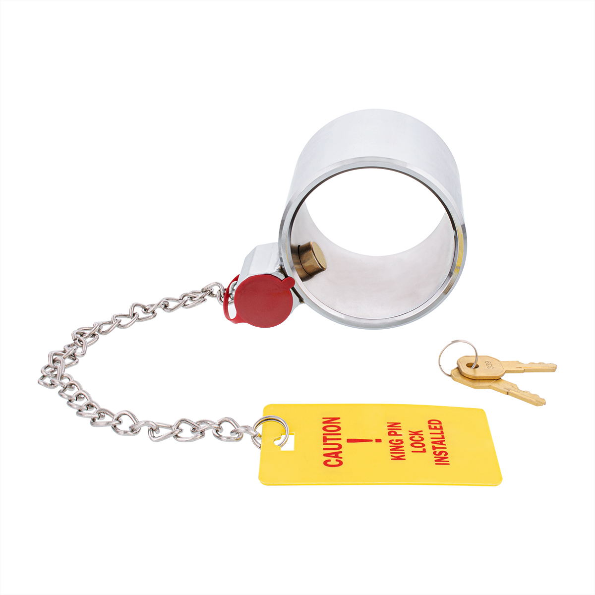 Heavy Duty Steel King Pin Lock With 12" Warning Tag For 2" Diameter Kingpin - Thumbnail 3